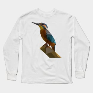 Facets Kingfisher Low Poly Bird Polygon Minimalist Long Sleeve T-Shirt